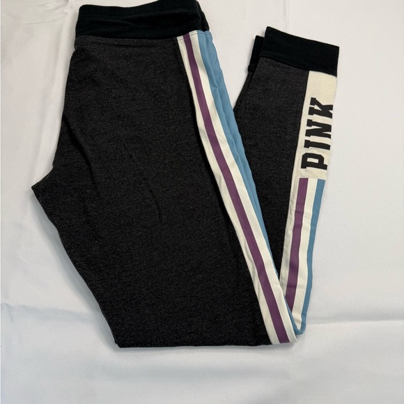 Victoria's Secret Black and Pink Track Pants with Stripe Design - Picture 1 of 6